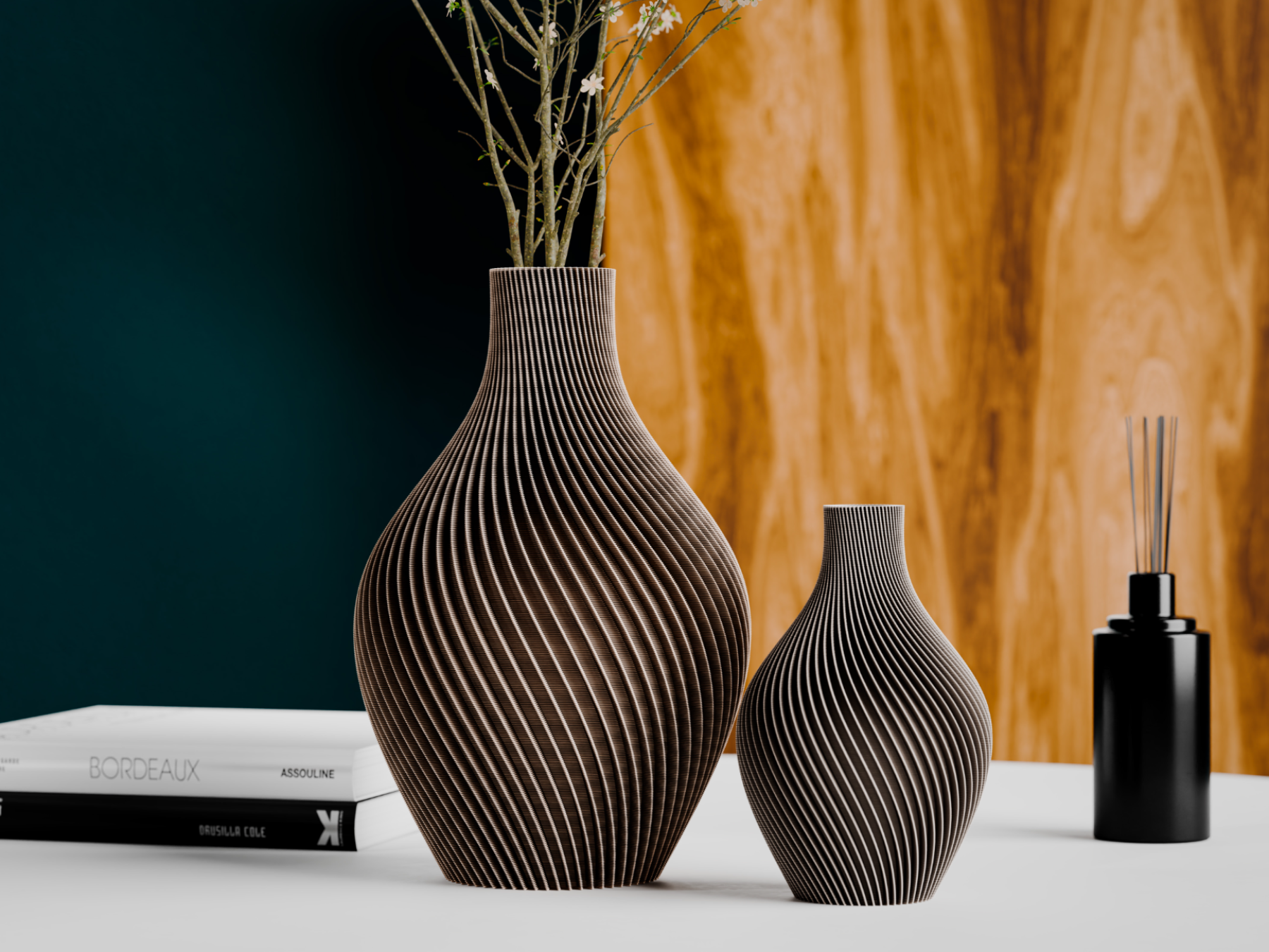 Spiral Ribbed Vase for Dried Flowers – Modern Home Decor