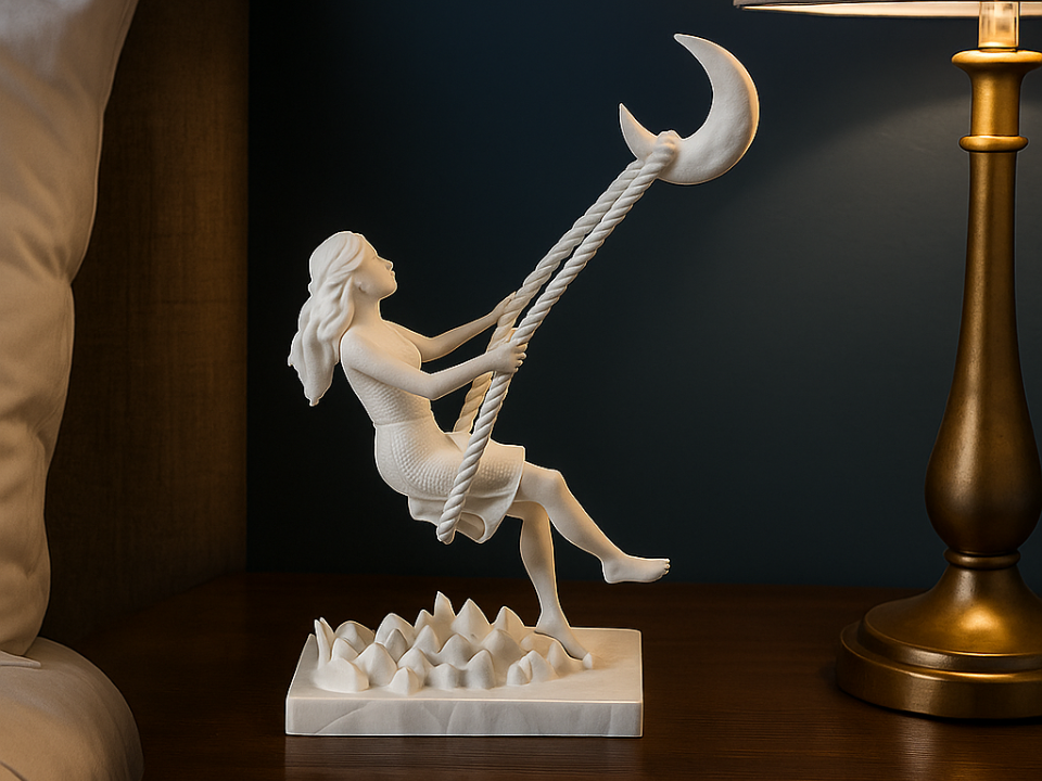 Swing to the Moon Sculpture – Dreamy Modern Art Decor